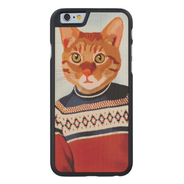 Coque Carved En Bois Pour iPhone Chat en pull-over (Dos)