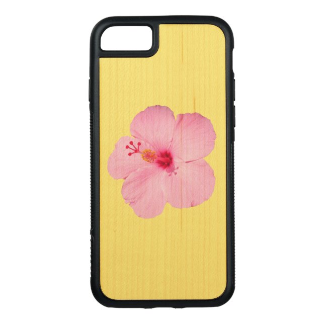 Coque Carved En Bois Pour iPhone Hibiscus rose Fleur tropicale (Dos)