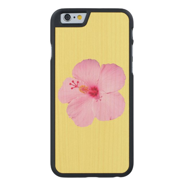 Coque Carved En Bois Pour iPhone Hibiscus rose Fleur tropicale (Dos)