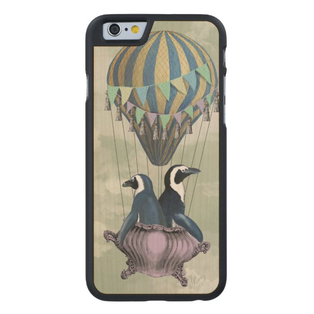 Coque Carved En Bois Pour iPhone Pingouins 2 de vol (Dos)