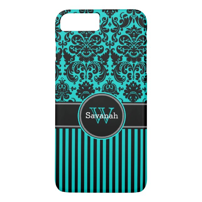 Coque Case-Mate Pour iPhone Coque iPhone 7 | Damas | Tracées | Turquoise (Dos)