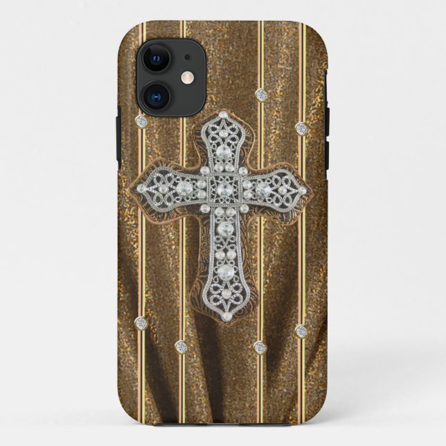 Coque Case-Mate Pour iPhone Fausses pierres goldtone et COQUE IPHONE croisé (Dos)