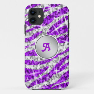 Coque Case-Mate Pour iPhone Glitz Zebra Purple monogramme coque iphone 'argent