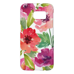 Coque Samsung Galaxy S7 Aquarelle rose et pourpre florale