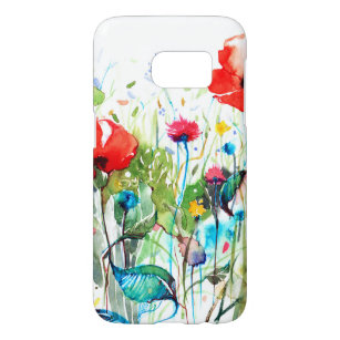 Coque Samsung Galaxy S7 Aquarelles et fleurs colorées du Poppy rouge