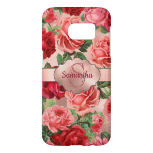 Coque Samsung Galaxy S7 Décoré d'un monogramme floral de roses rouge-rose