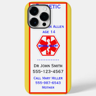 Coque Pour Pour iPhone 14 Pro Max Informations d'alerte diabétique d'urgence Médical