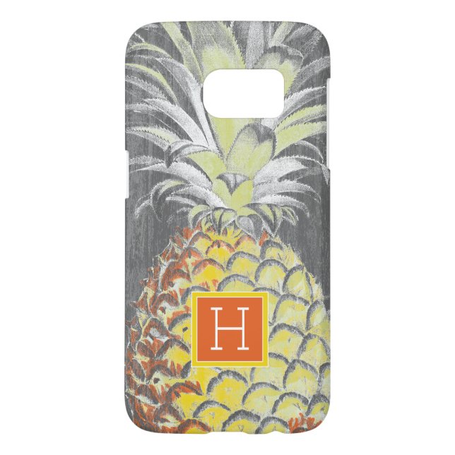 Coque Case-Mate Pour Samsung Galaxy Monogramme | Pinneappa jaune tropical sur gris (Dos)