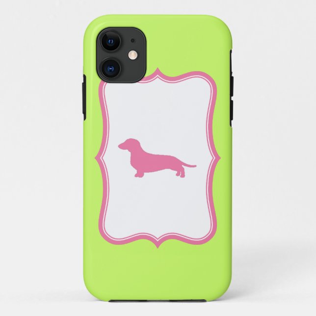 coque Dachshund vert et rose (Dos)