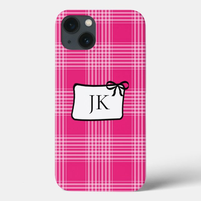 Coque de cellule monogramme rose et noire à flanel (Verso)