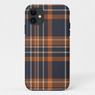 coque de iPhone à carreaux orange et bleu