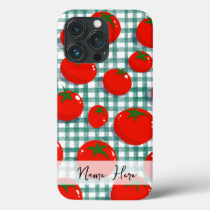 Coque de téléphone à carreaux verts avec tomate pe