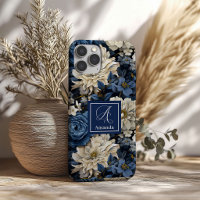 Coque de téléphone Luxueuse Fleurs Bleues et Blanc