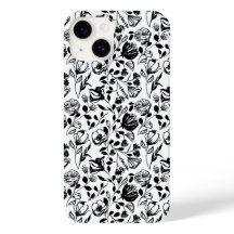 Coque floral noir et blanc tiré à la main