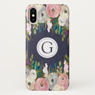 Coque initial personnalisé Iphone X Floral Navy