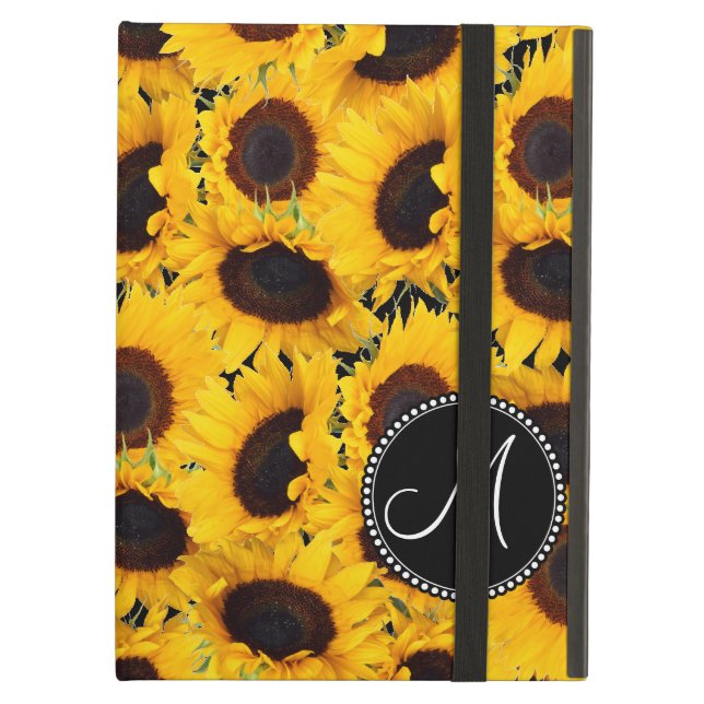 Coque iPad Air Monogramme Vibrant Beaux tournesols floraux (Devant fermé)