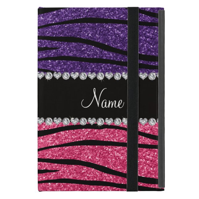 Coque iPad Mini Rayure rose pourpre nommée personnalisée de zèbre (Devant fermé)