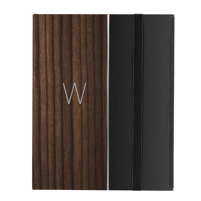 Coque ipad monogramme en bois et métal (Devant fermé)
