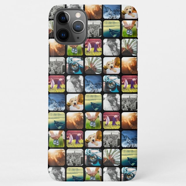Coque iPhone 10 Modèle de grille photo Carré arrondi noir (Dos)