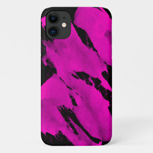 Coque iPhone 11 Noir et Rose Brushy