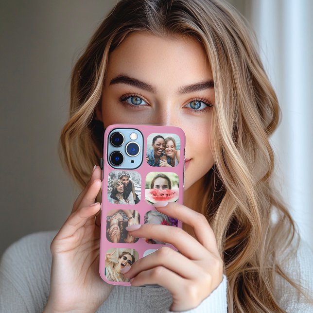 Coque iPhone 11Pro Max 7 Carré Photo Collage Modèle rose coque iphone (Créateur téléchargé)