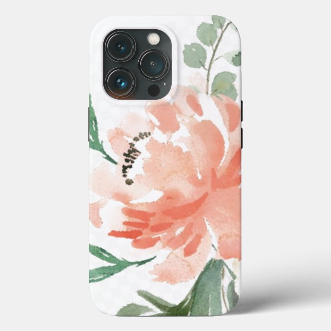coque iPhone 13 Pro - Aquarelles Peony rose (Verso)
