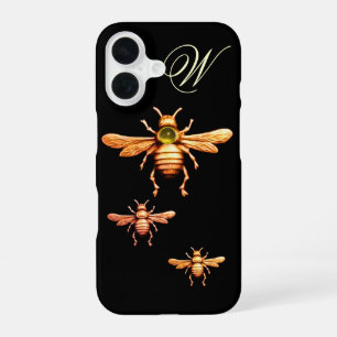 COQUE iPhone 16 ABEILLES MIEL MONOGRAMME OR