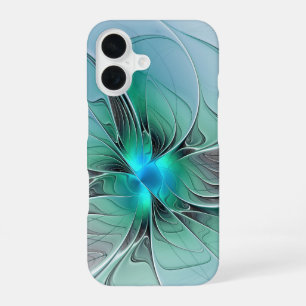 Coque iPhone 16 Abstrait De Bleu, Art Fractal Moderne