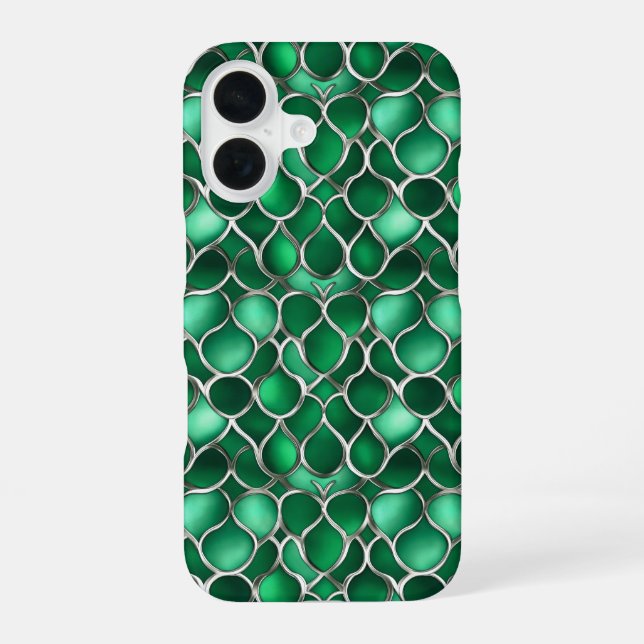 Coque iPhone 16 Abstrait vert argent (Verso)