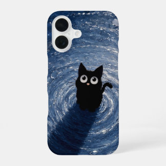 Coque iPhone 16 Adorable Chat Noir sous Nuit Étoilée iPhone 16