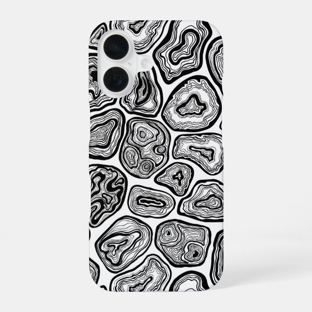 Coque iPhone 16 Agate les tranches en noir et blanc (Verso)