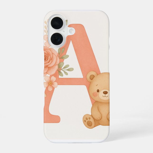 Coque iPhone 16 Alphabet A Floral Bear Phone Case (Verso)