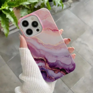 Coque iPhone 16 Amethyst Éclat – Marbre Violet et Rose Luxueux
