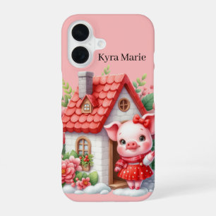 Coque iPhone 16 Amoureux de cochons amusants ajoutez votre nom