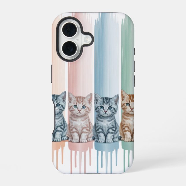 Coque iPhone 16 Amoureux de les chats — Chatons à goutte Pastel Pa (Verso)