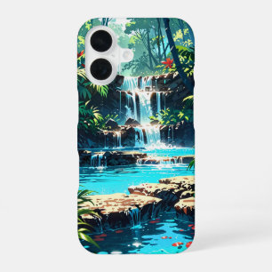Coque iPhone 16 Anime caché Cascade de Jungle d'Été