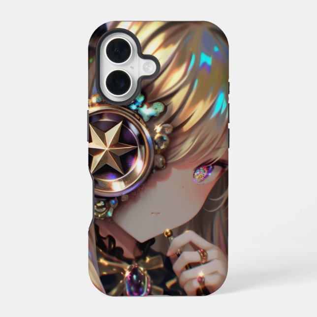 Coque iPhone 16 Anime Steampunk Horned Beauté avec Star Monocle (Verso)