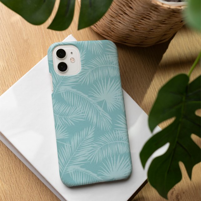Coque iPhone 16 Aqua Haze Tropical Botanical Palm Feuille Motif (Créateur téléchargé)