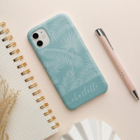 Aqua Haze Tropical Botanical Palm Feuille Motif