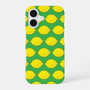Coque iPhone 16 aquarelle citron sur fond vert