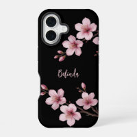 Aquarelle rose cerisier noir Monogramme en fleurs
