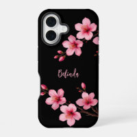 Aquarelle rose cerisier noir Monogramme en fleurs