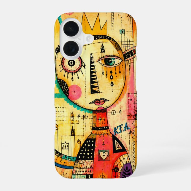 Coque iPhone 16 Art abstrait avec initiales  (Verso)