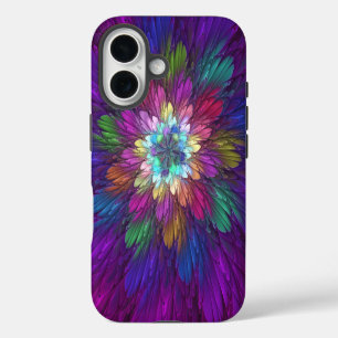 Coque iPhone 16 Art abstrait fractal de fleurs psychédéliques colo