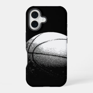 Coque iPhone 16 Art de basket-ball noir et blanc