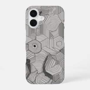 Coque iPhone 16 Art de ligne d'hexagones concentriques