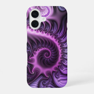Coque iPhone 16 Art fractal abstrait vibrant rose violet en spiral