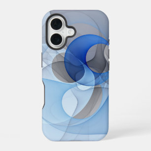 Coque iPhone 16 Art graphique fractal abstrait bleu gris moderne