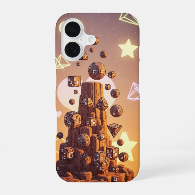 Coque iPhone 16 Art Pixel de Falaises Flottantes Rétro (Verso)