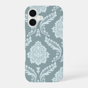 Coque iPhone 16 Art Rococo Damassé I Bleu Canard+Turquoise